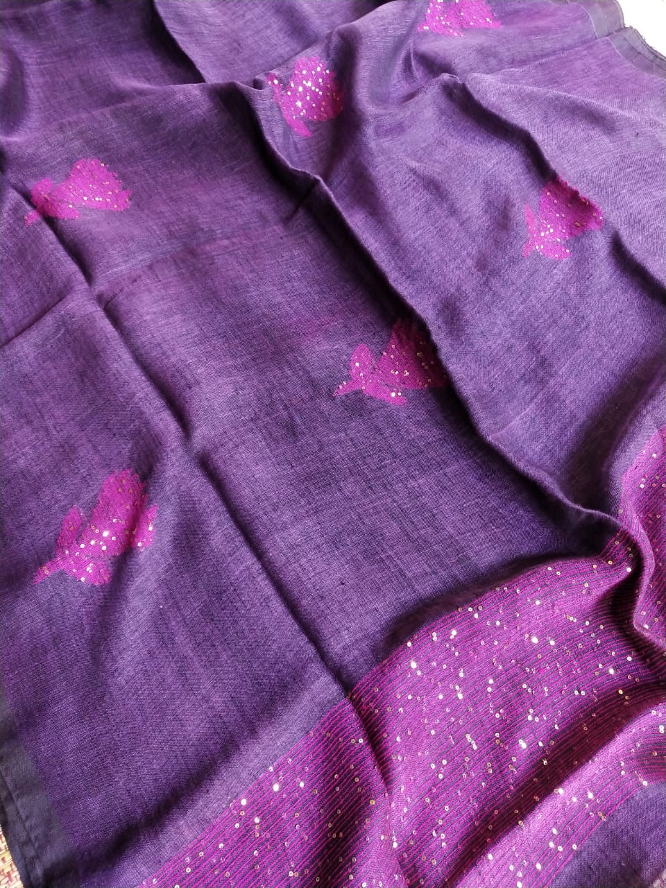 Pure Linen by Linen Handwoven Jamdani Saree