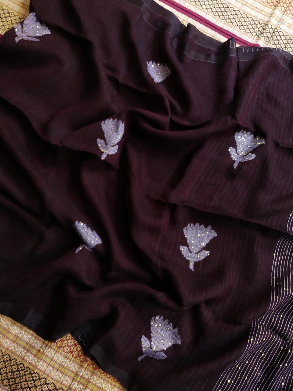 Pure Linen by Linen Handwoven Jamdani Saree