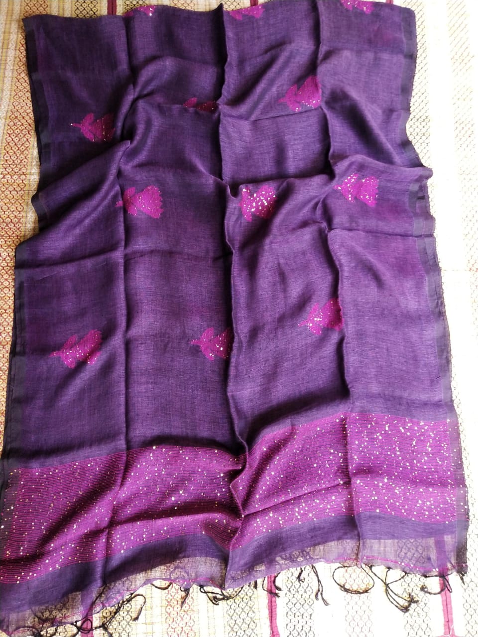 Pure Linen by Linen Handwoven Jamdani Saree