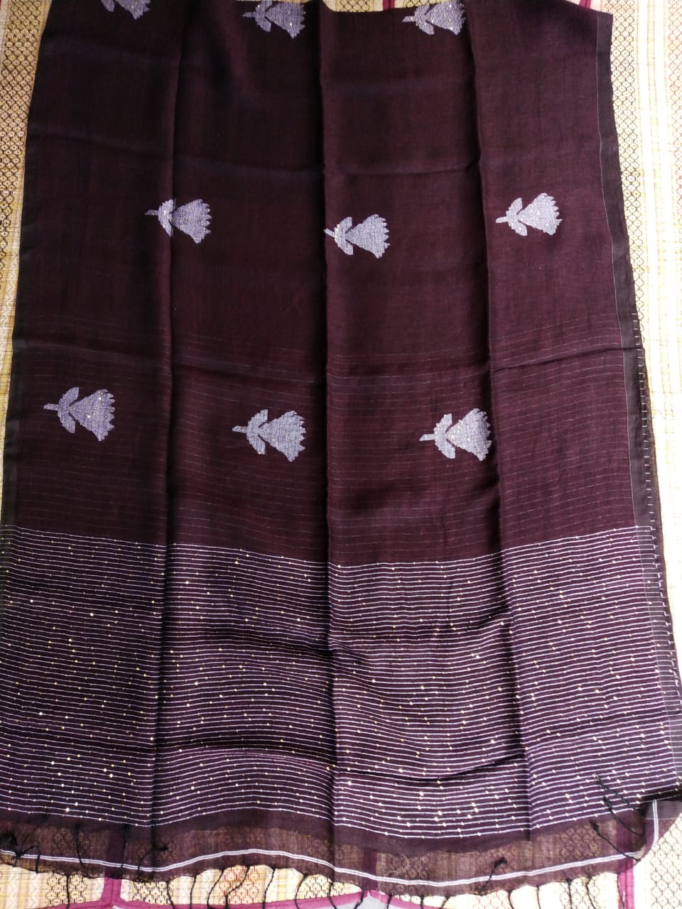 Pure Linen by Linen Handwoven Jamdani Saree