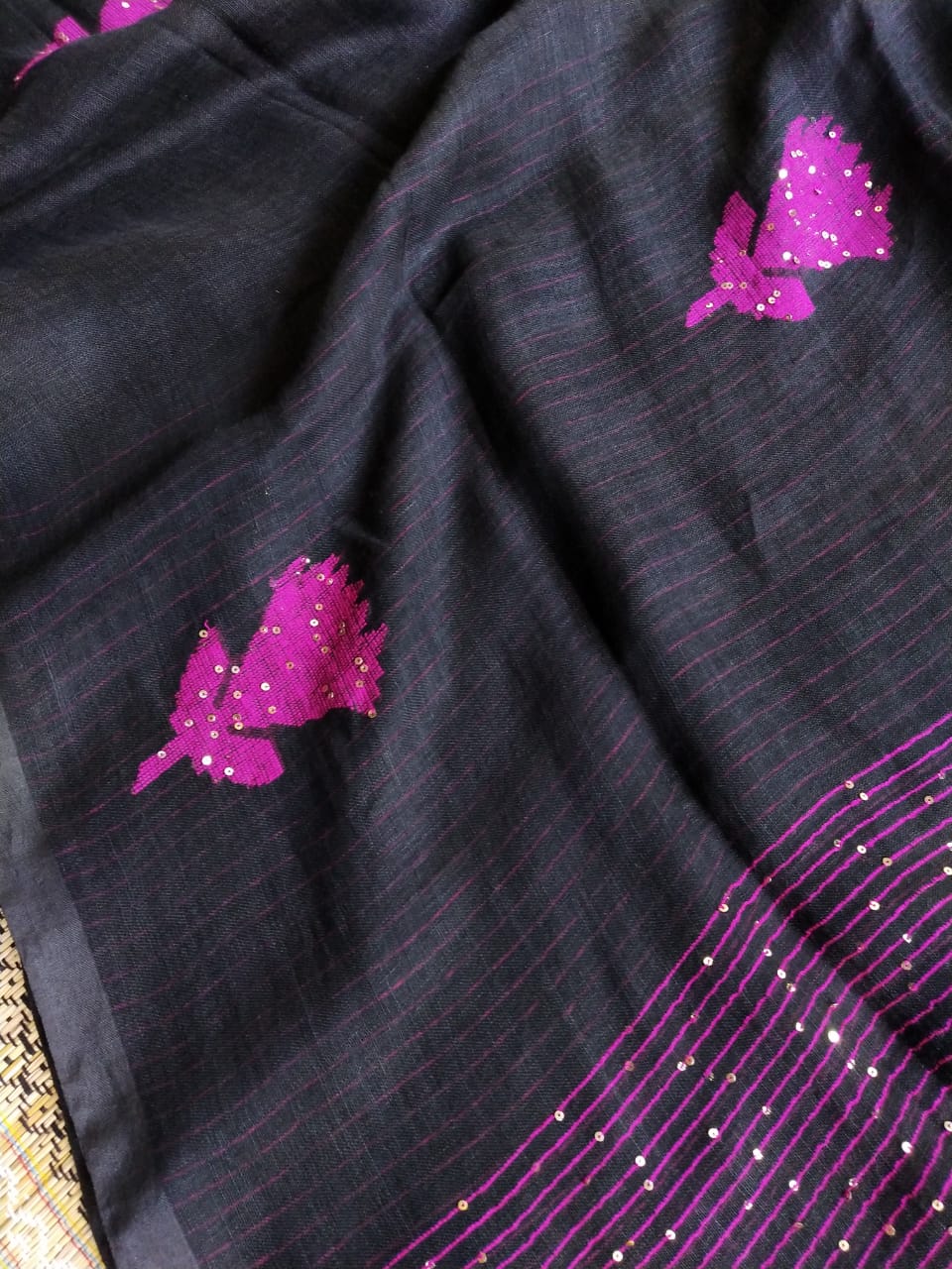 Pure Linen by Linen Handwoven Jamdani Saree