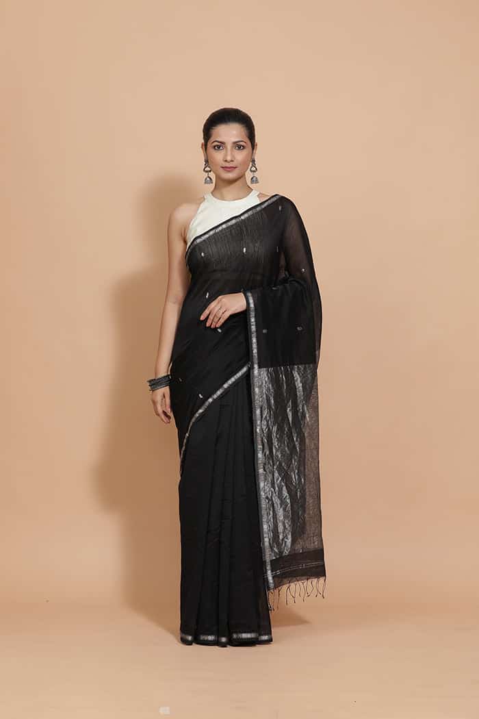 New Maheshwari Handloom Cotton-Silk Saree with Star Motifs