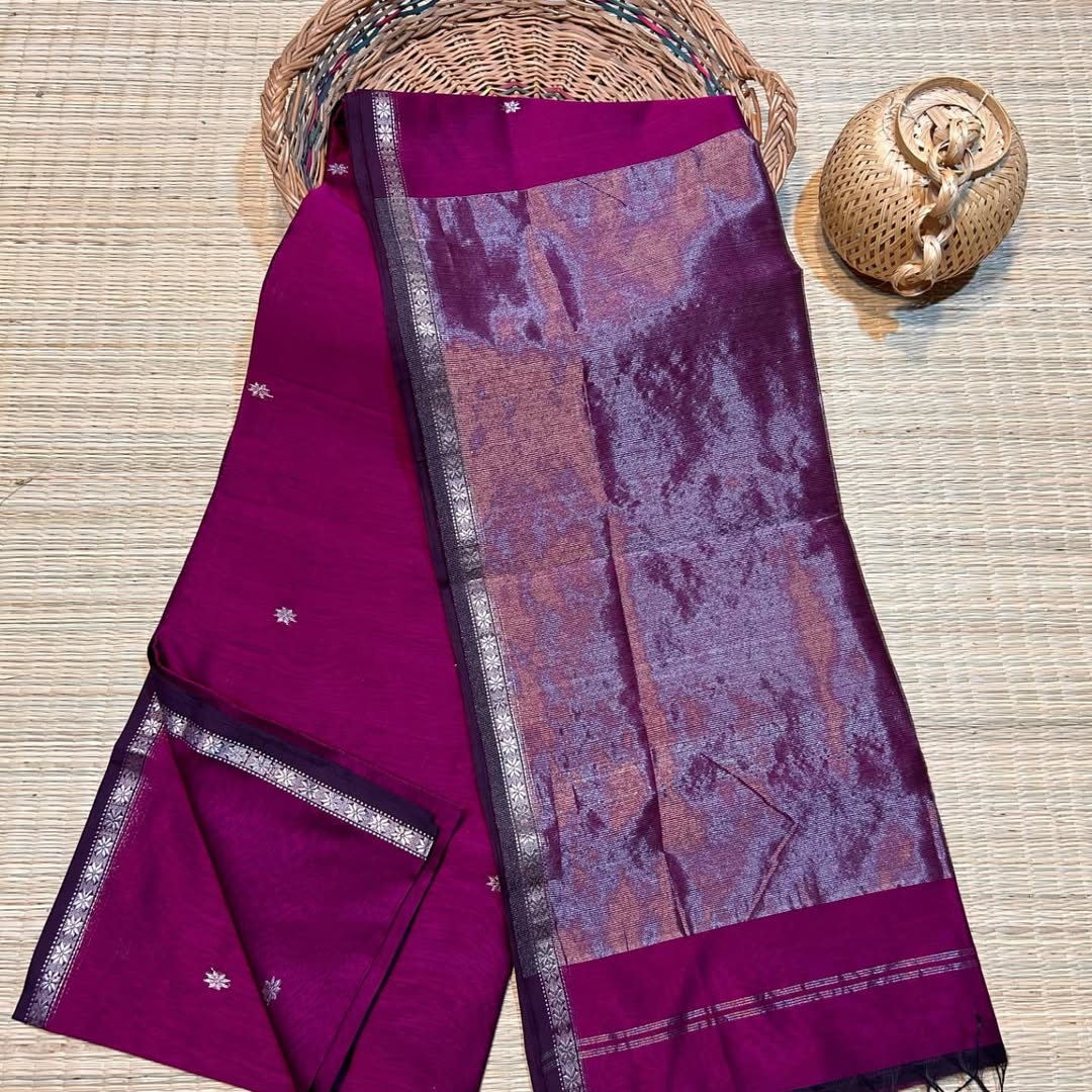 New Maheshwari Handloom Cotton-Silk Saree with Star Motifs