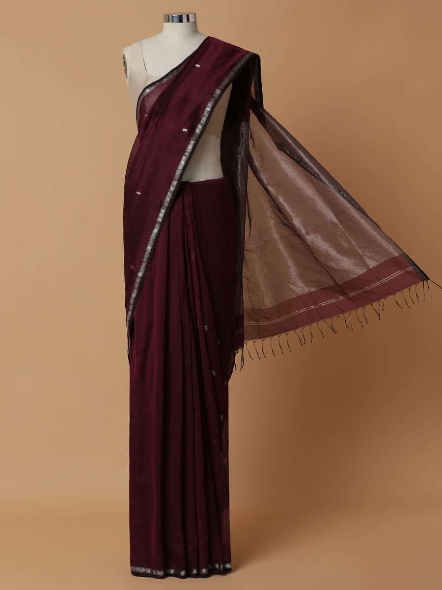 New Maheshwari Handloom Cotton-Silk Saree with Star Motifs