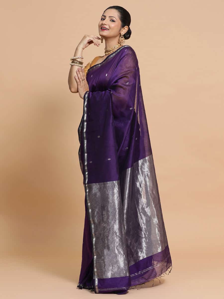 New Maheshwari Handloom Cotton-Silk Saree with Star Motifs