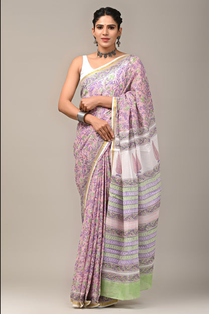 Floral Handmade Cotton Zari Sarees