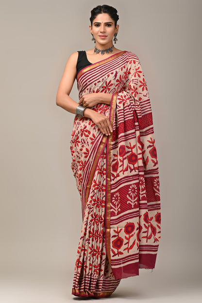 Floral Handmade Cotton Zari Sarees