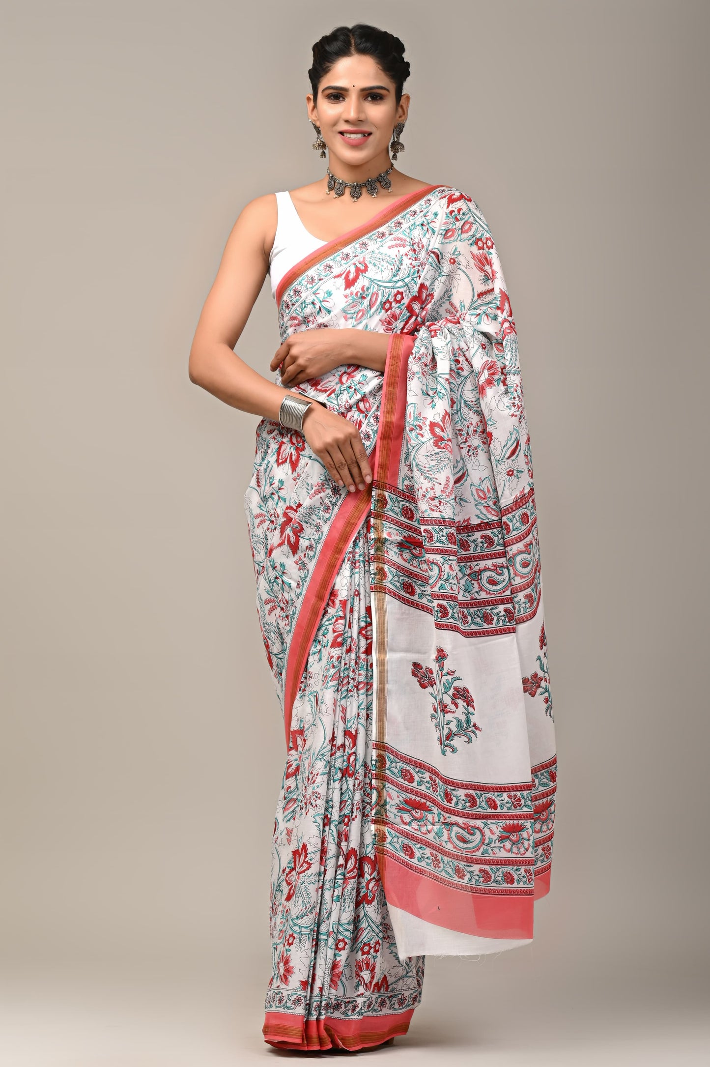 Floral Handmade Cotton Zari Sarees