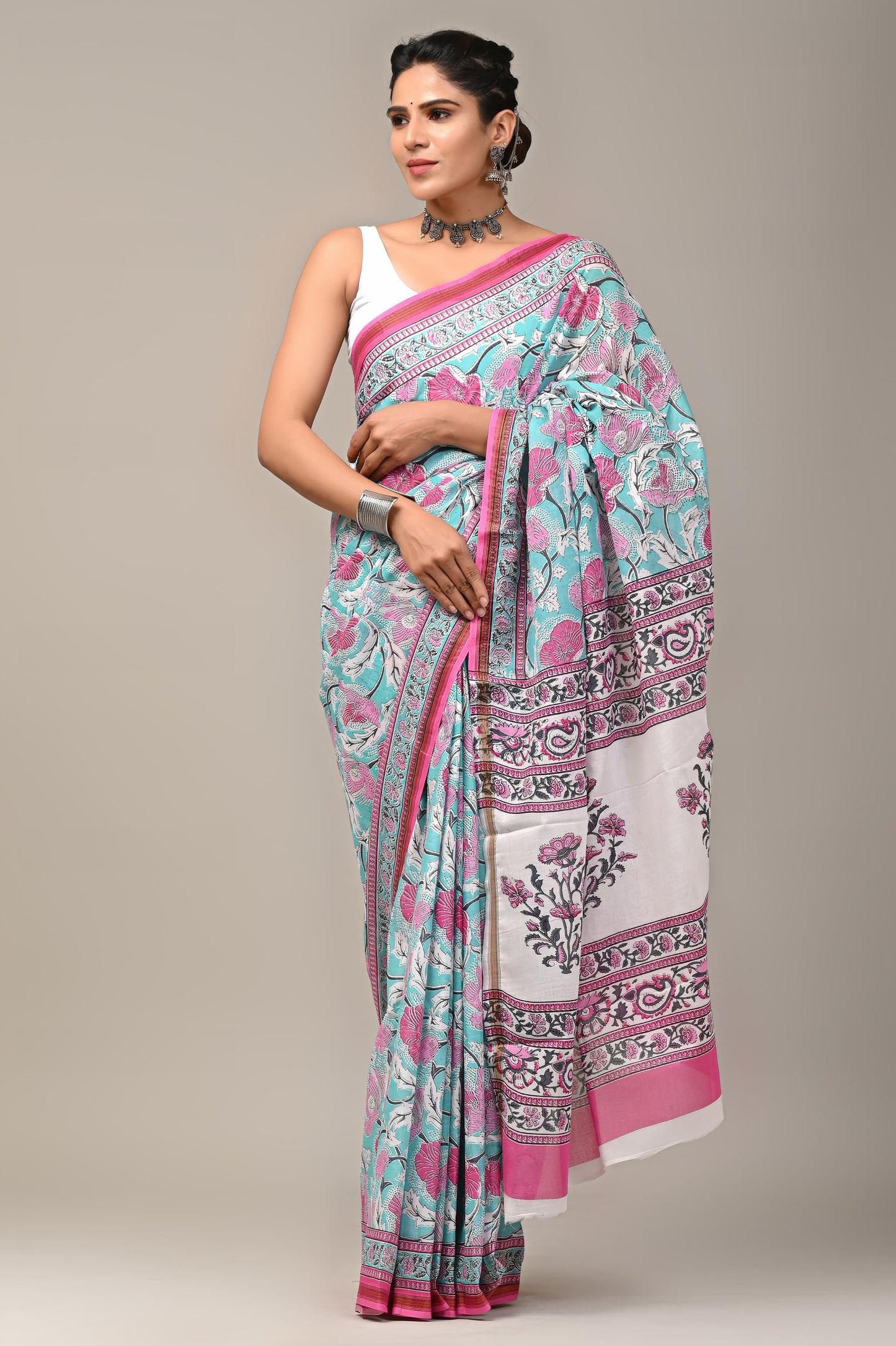 Floral Handmade Cotton Zari Sarees