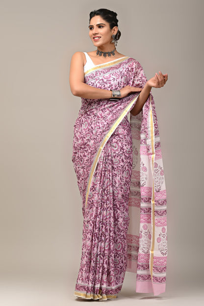 Floral Handmade Cotton Zari Sarees