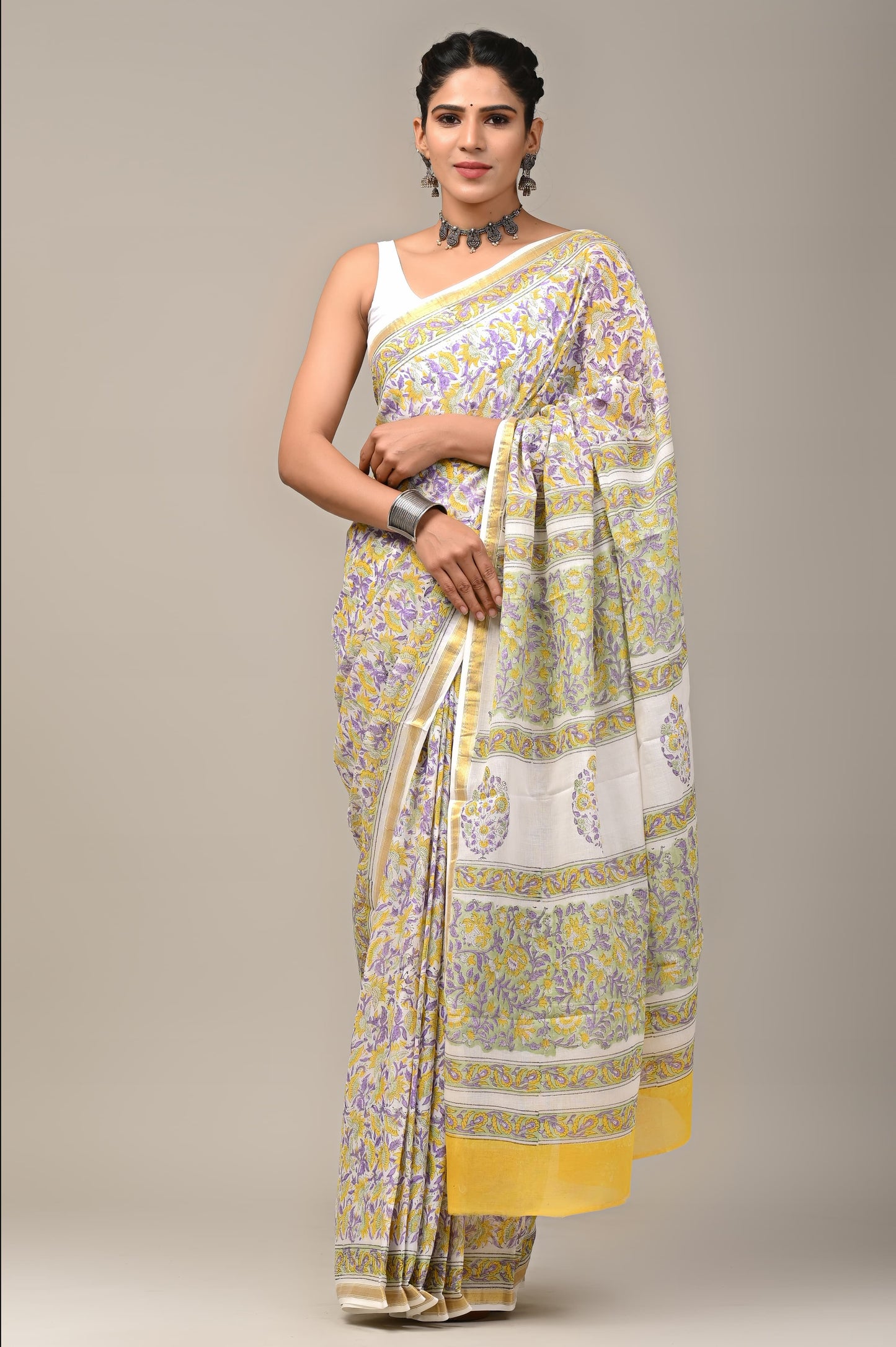 Floral Handmade Cotton Zari Sarees