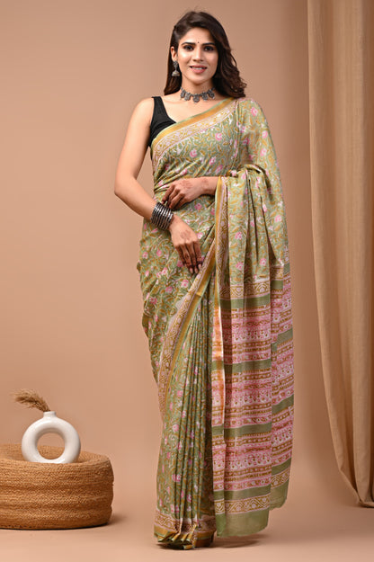 Floral Handmade Cotton Zari Sarees