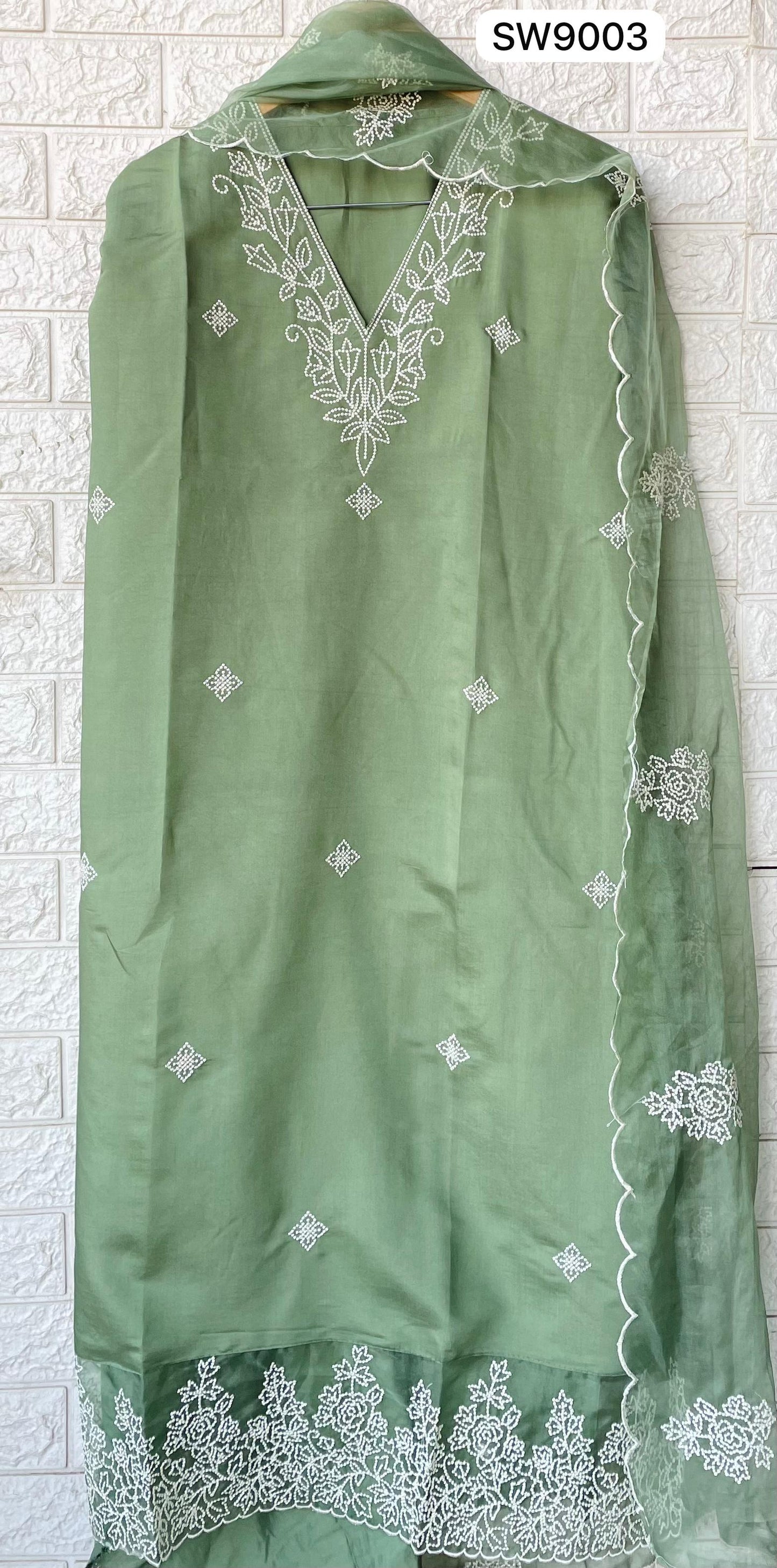 Modal Silk Embroidered Unstitched Set with Organza Dupatta