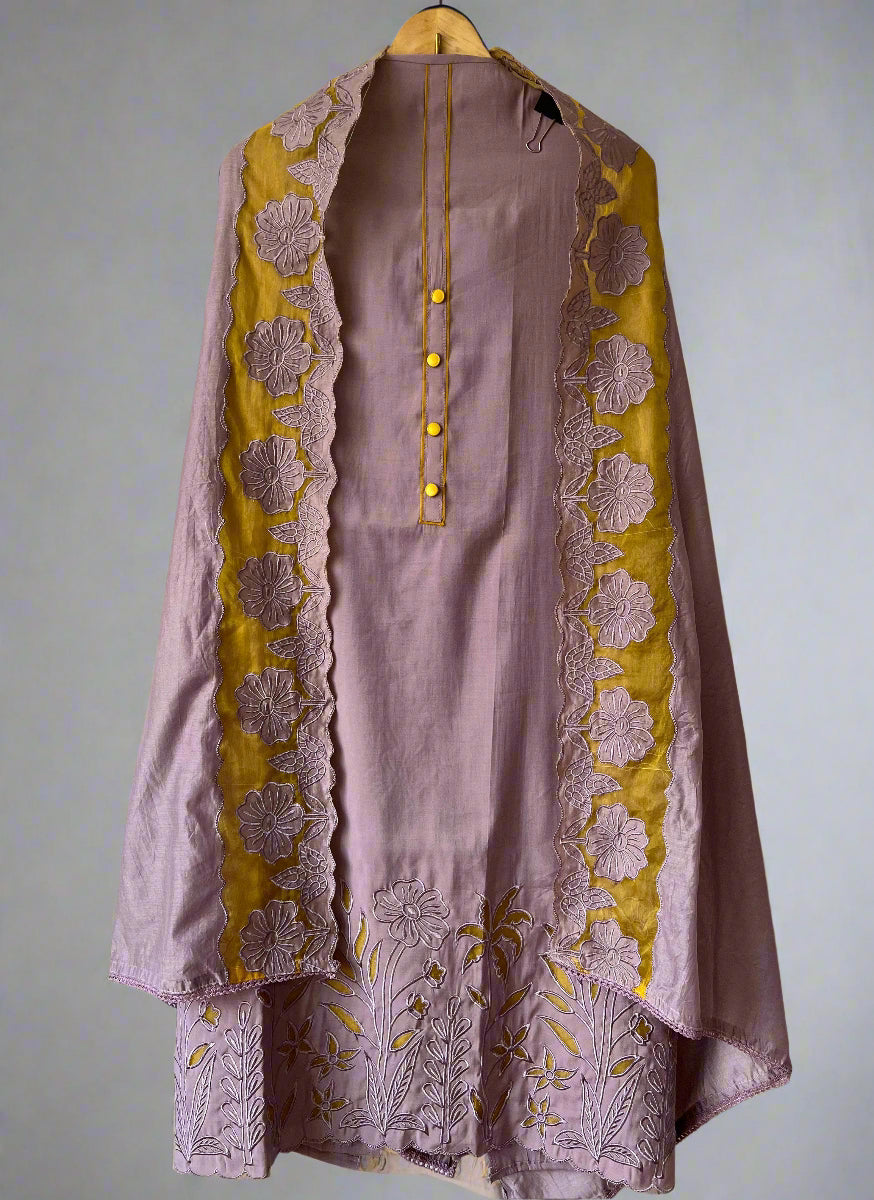 Pure Modal Silk Unstitched Shirt with Thread Cut Work Embroidery