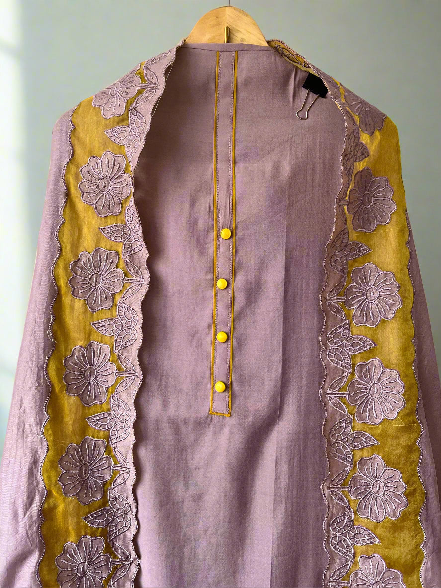 Pure Modal Silk Unstitched Shirt with Thread Cut Work Embroidery