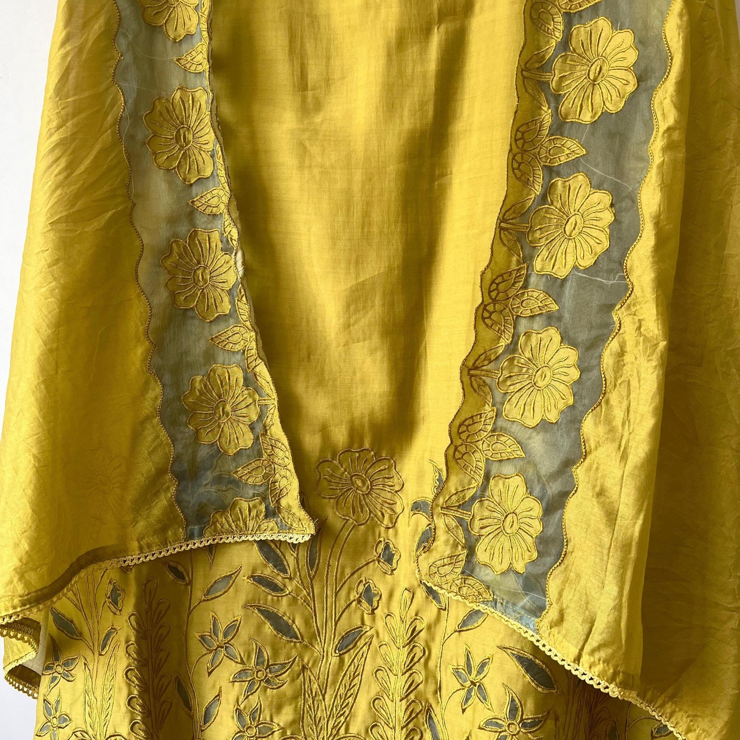 Pure Modal Silk Unstitched Shirt with Thread Cut Work Embroidery