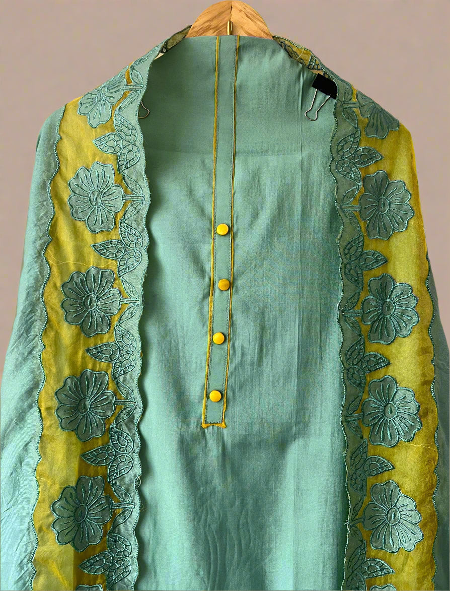 Pure Modal Silk Shirt with Thread Cut Work Embroidery