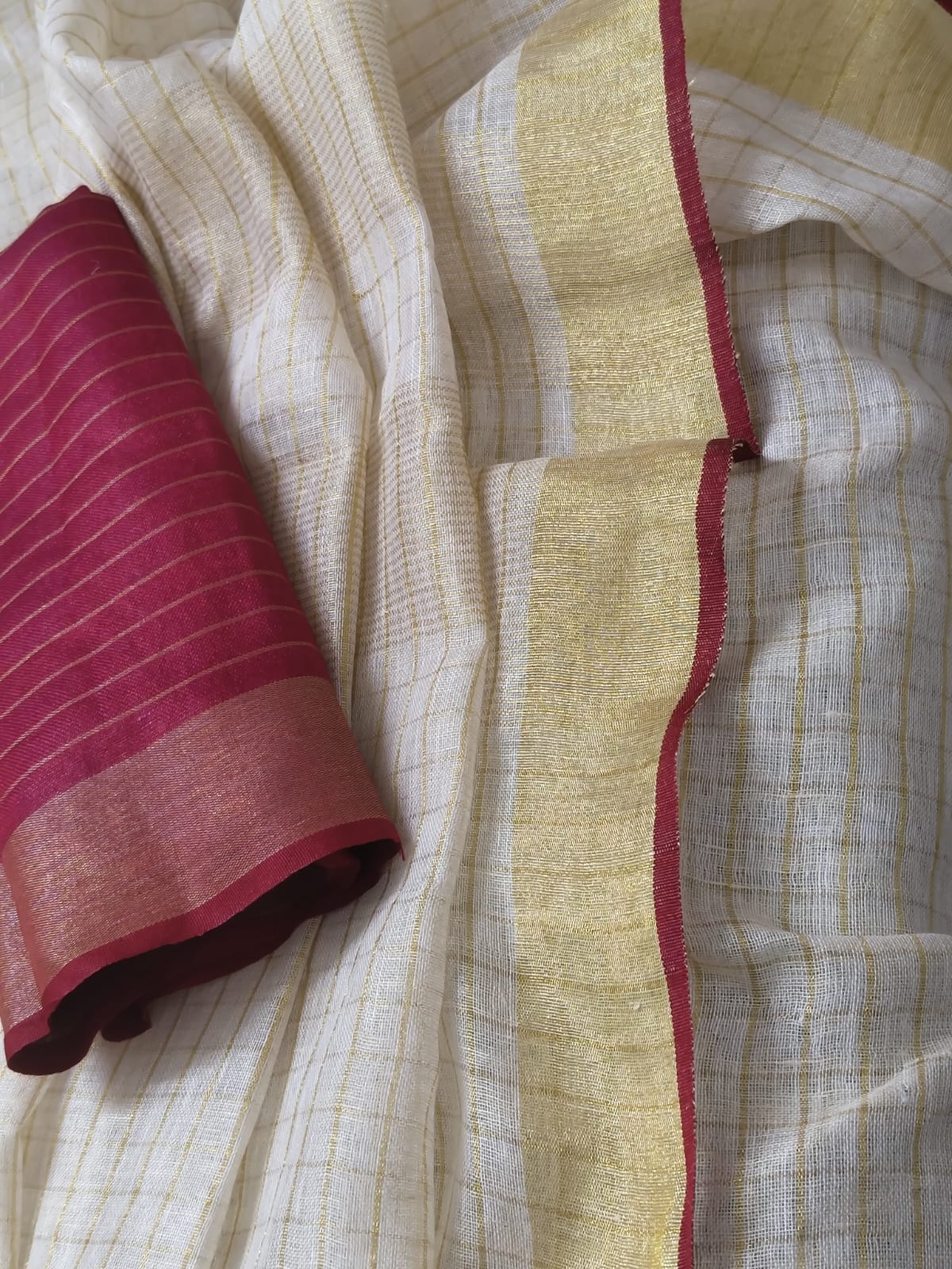 Pure Linen Weaving Mini Checks Saree