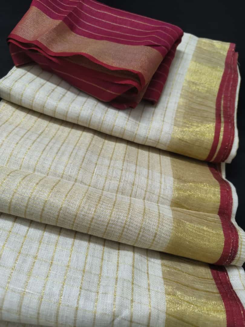 Pure Linen Weaving Mini Checks Saree