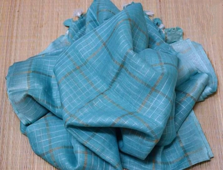 Pure Linen Weaving Mini Checks Saree with Running Blouse