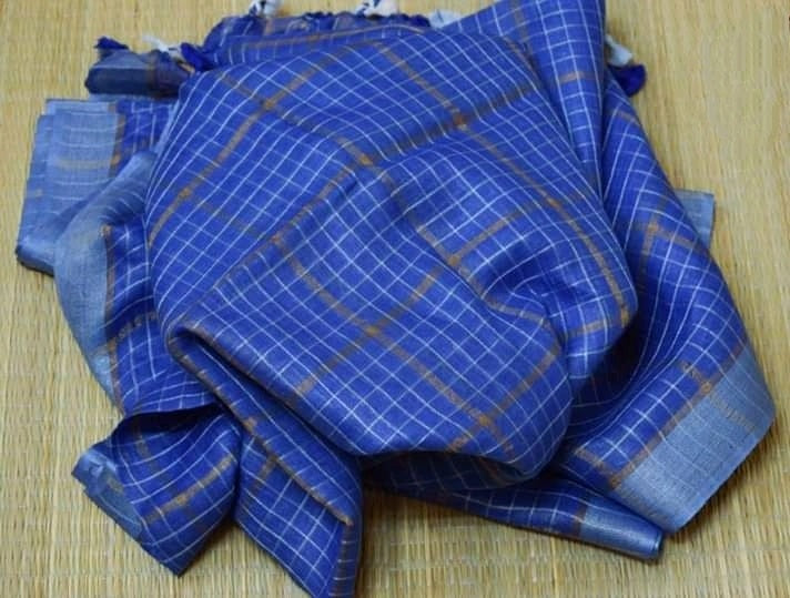 Pure Linen Weaving Mini Checks Saree with Running Blouse