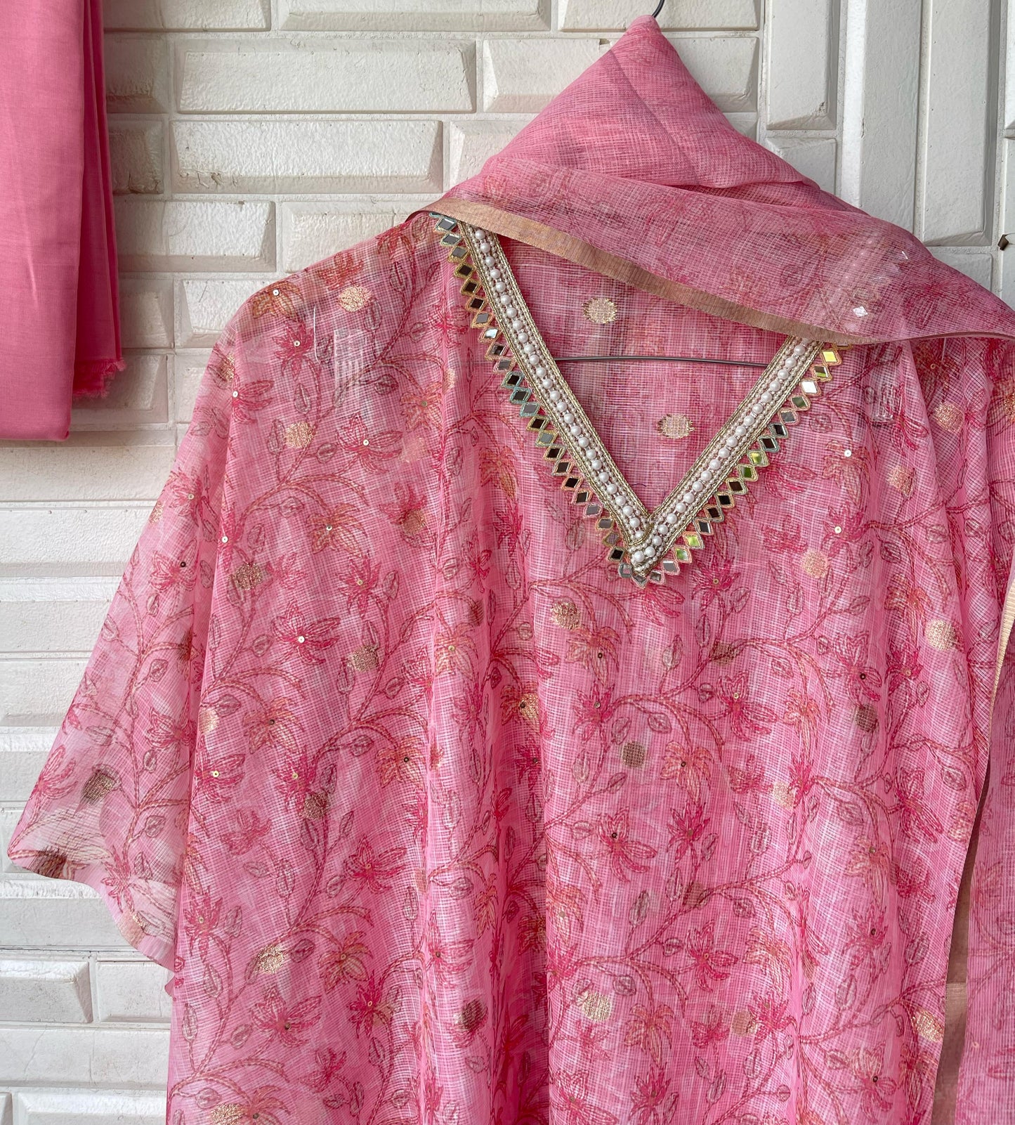 Three Stunning Colors - Banarasi Kora Cotton Suit Set