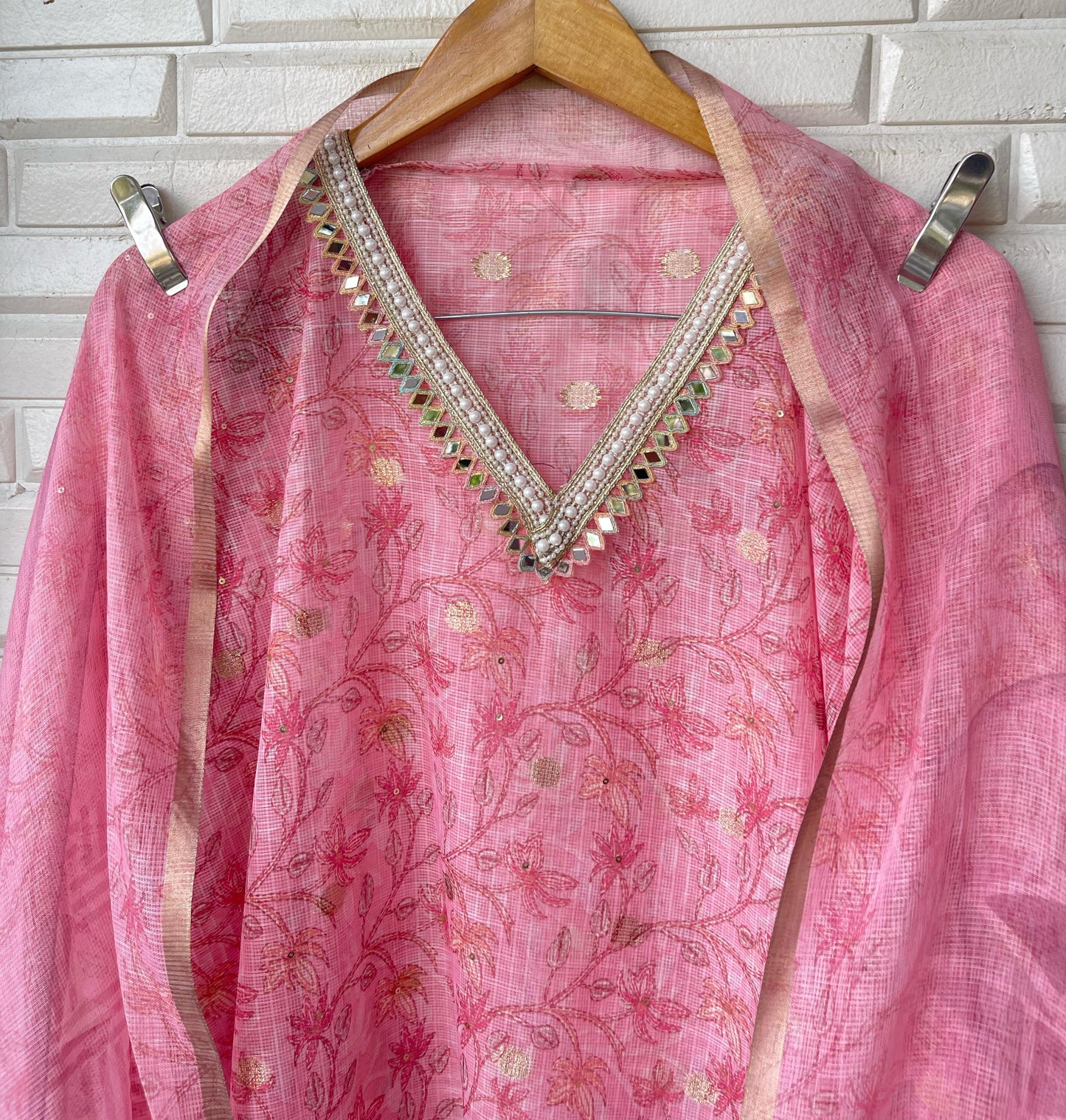 Three Stunning Colors - Banarasi Kora Cotton Suit Set