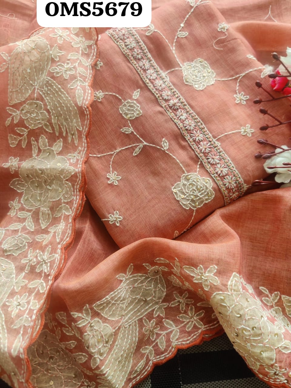 Elegant Pure Linen Embroidered Set