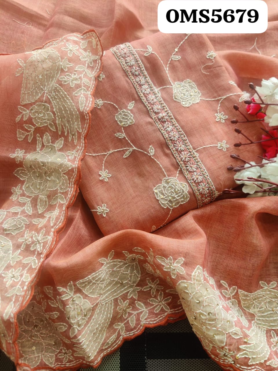 Elegant Pure Linen Embroidered Set