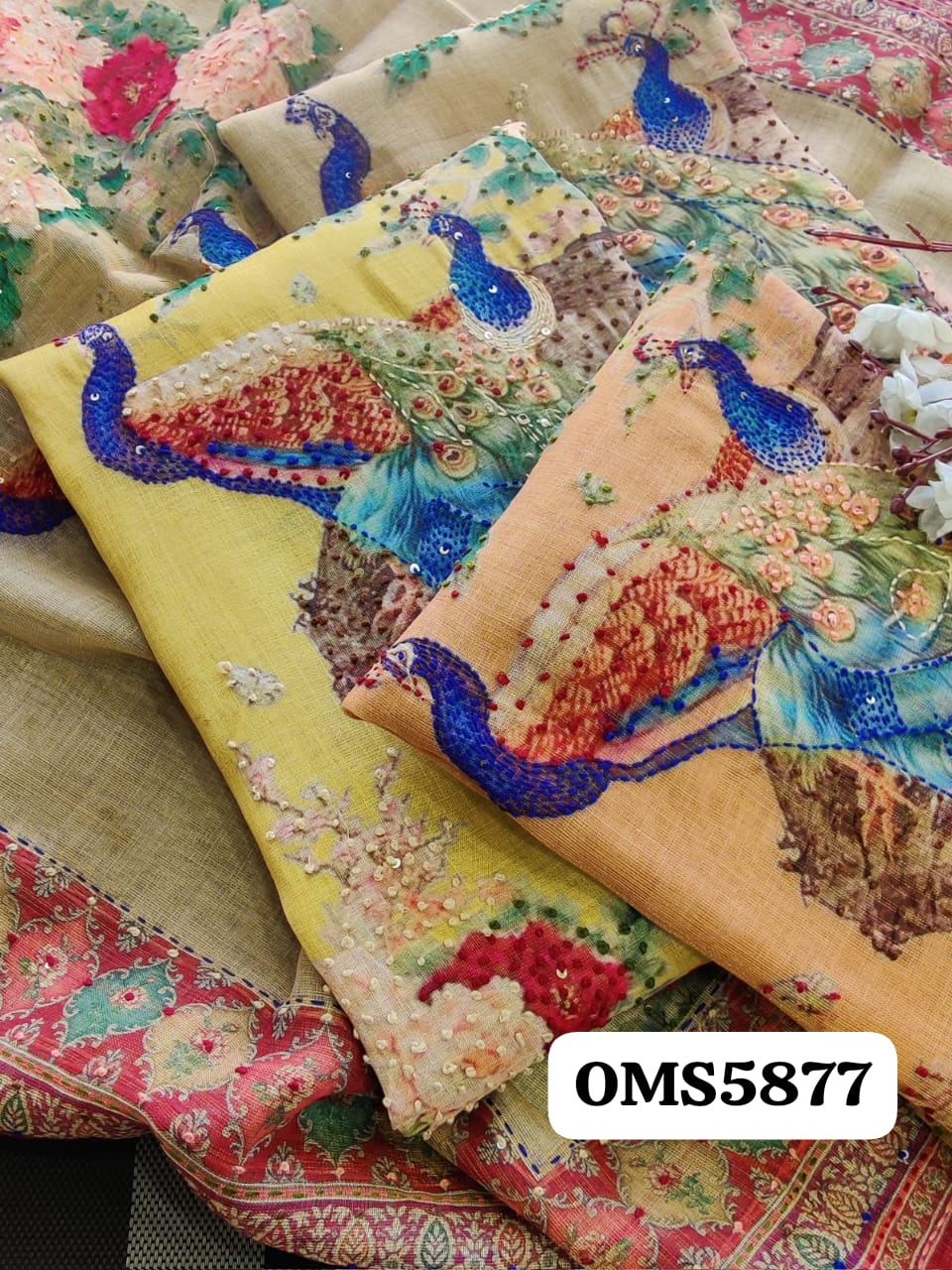 Elegant Linen Tissue Embroidered Set