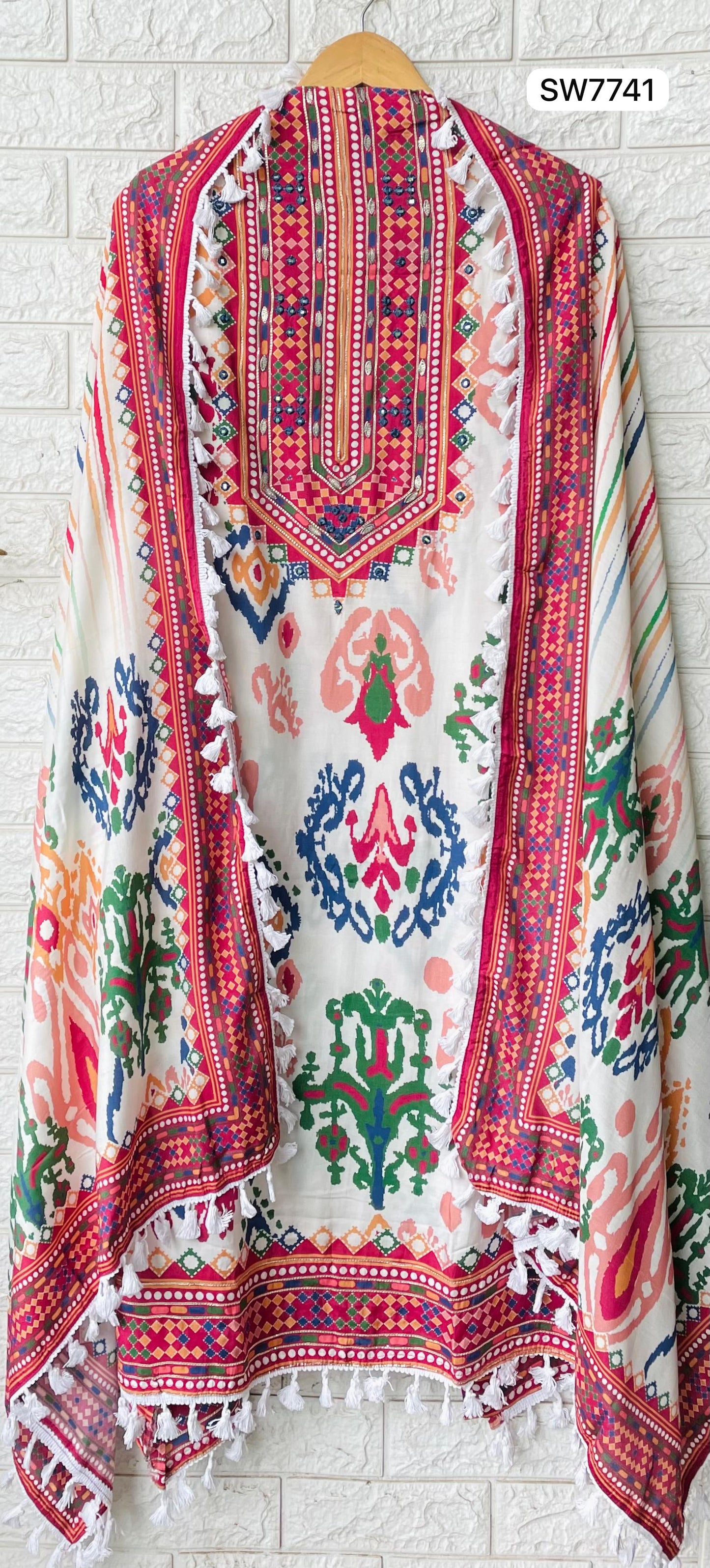 Pure Muslin Digital Ikkat Print Suit