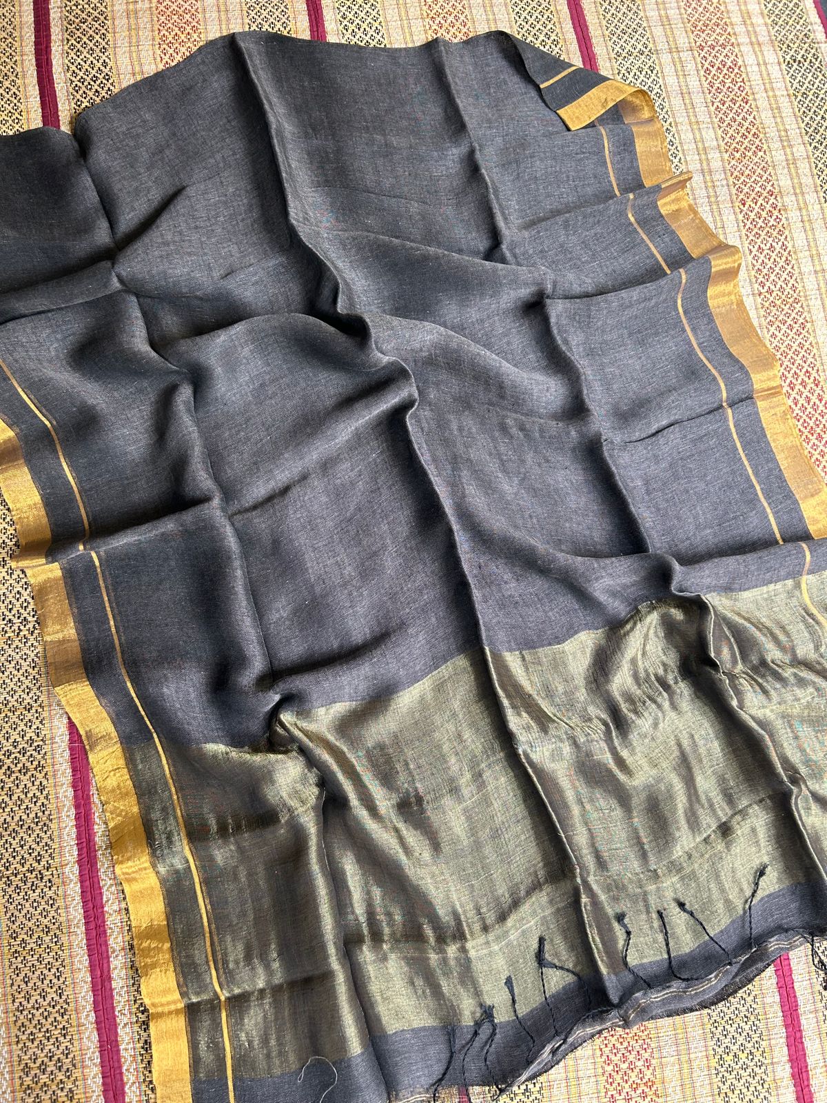 Pure Linen by Linen Handwoven Plain Saree