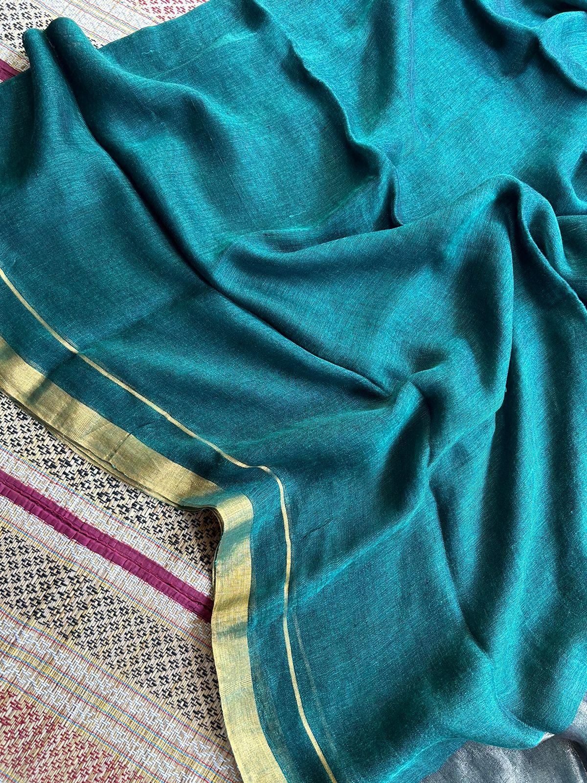 Pure Linen by Linen Handwoven Plain Saree