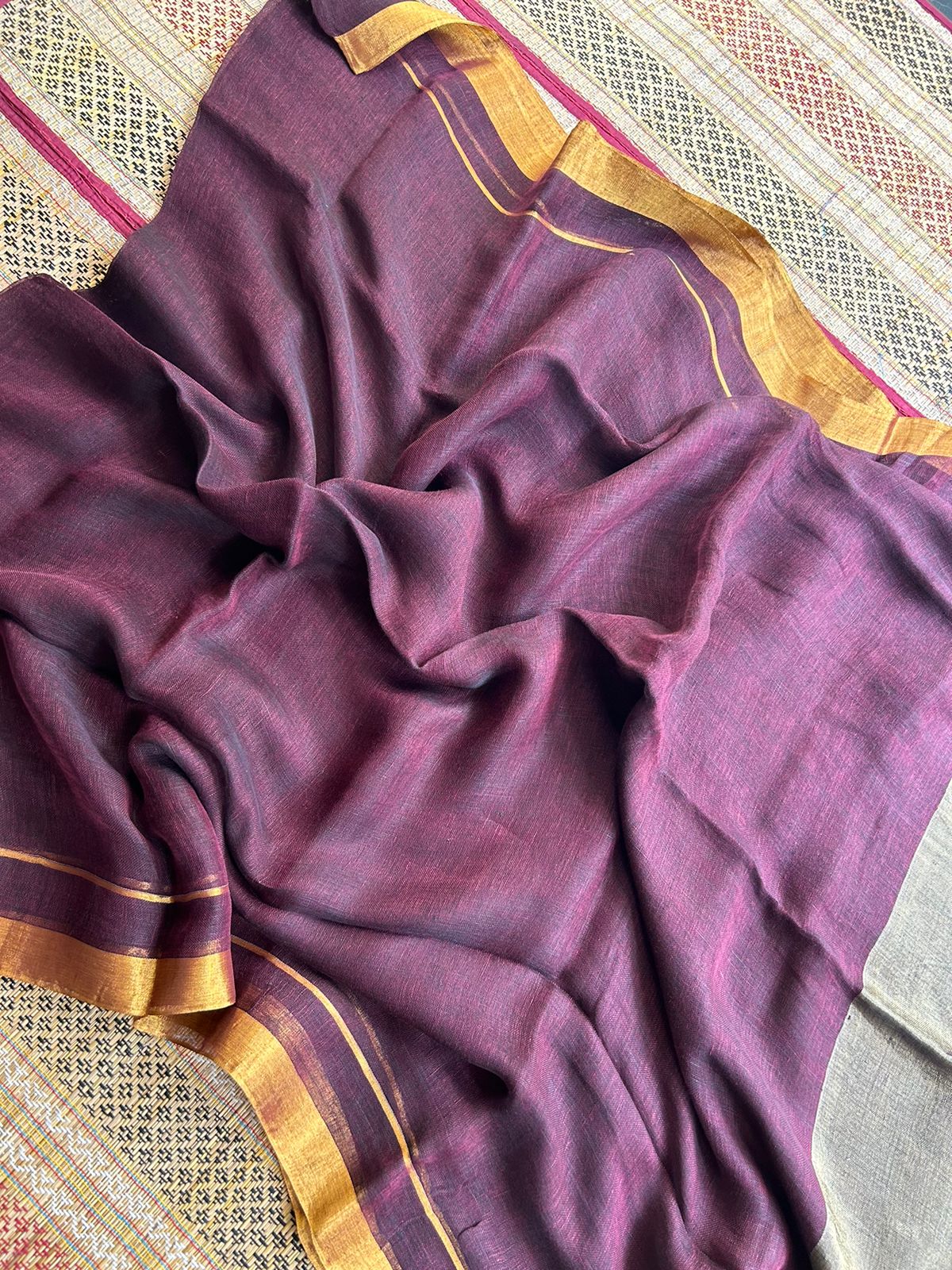 Pure Linen by Linen Handwoven Plain Saree