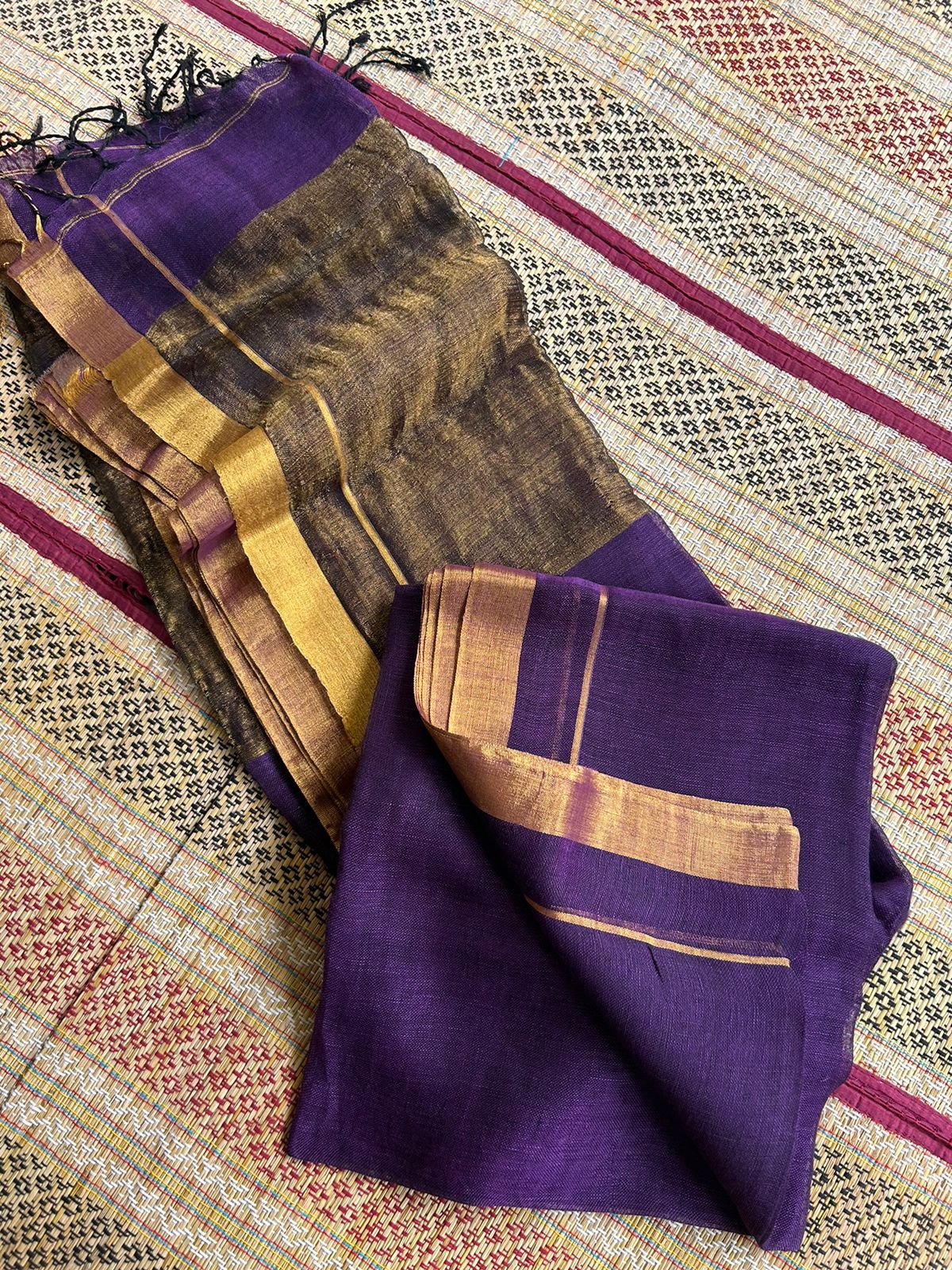 Pure Linen by Linen Handwoven Plain Saree