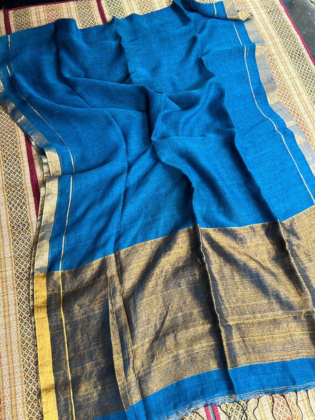 Pure Linen by Linen Handwoven Plain Saree