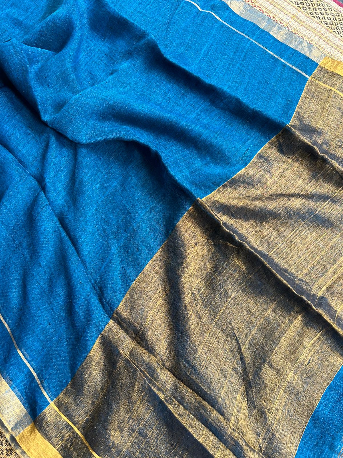 Pure Linen by Linen Handwoven Plain Saree