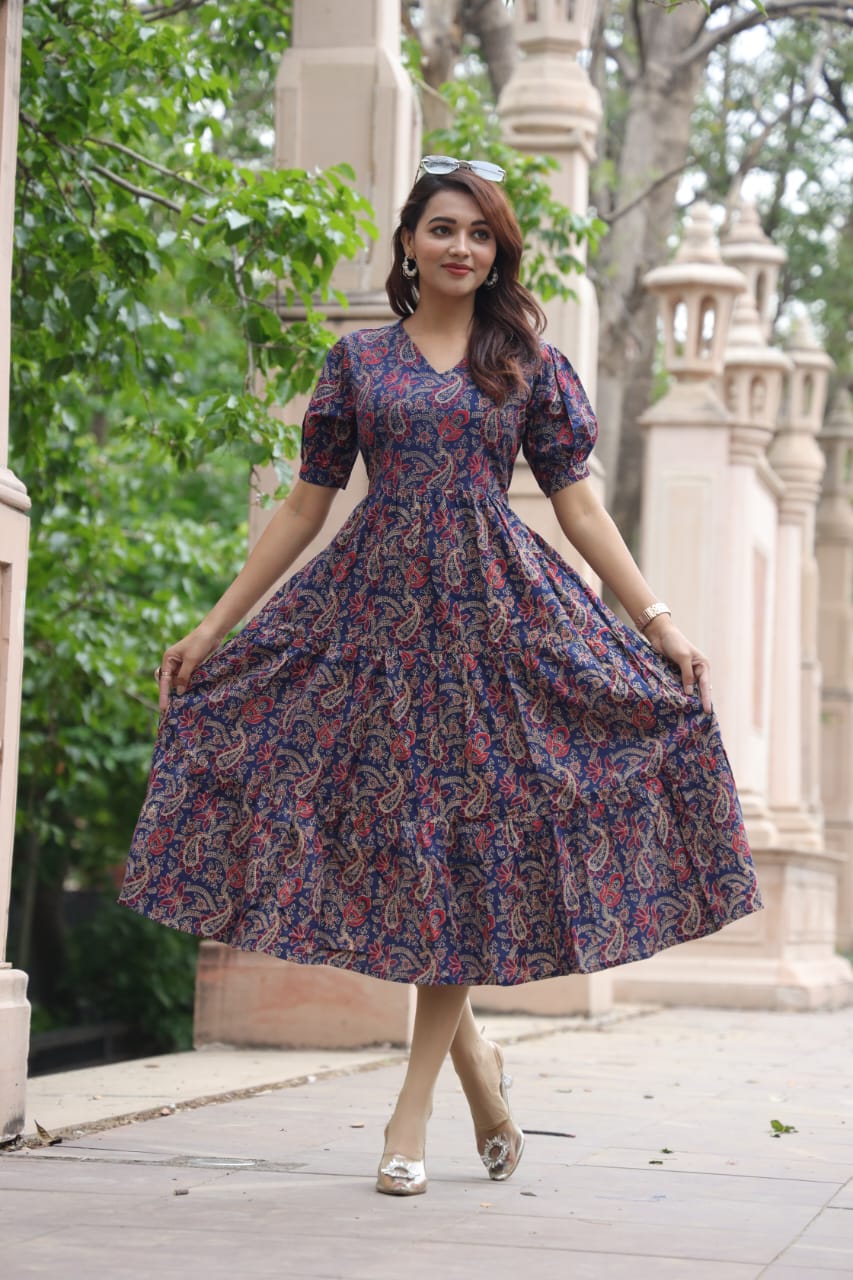 Purple Exclusive Bagru Hand Block Printed One-Piece Dress