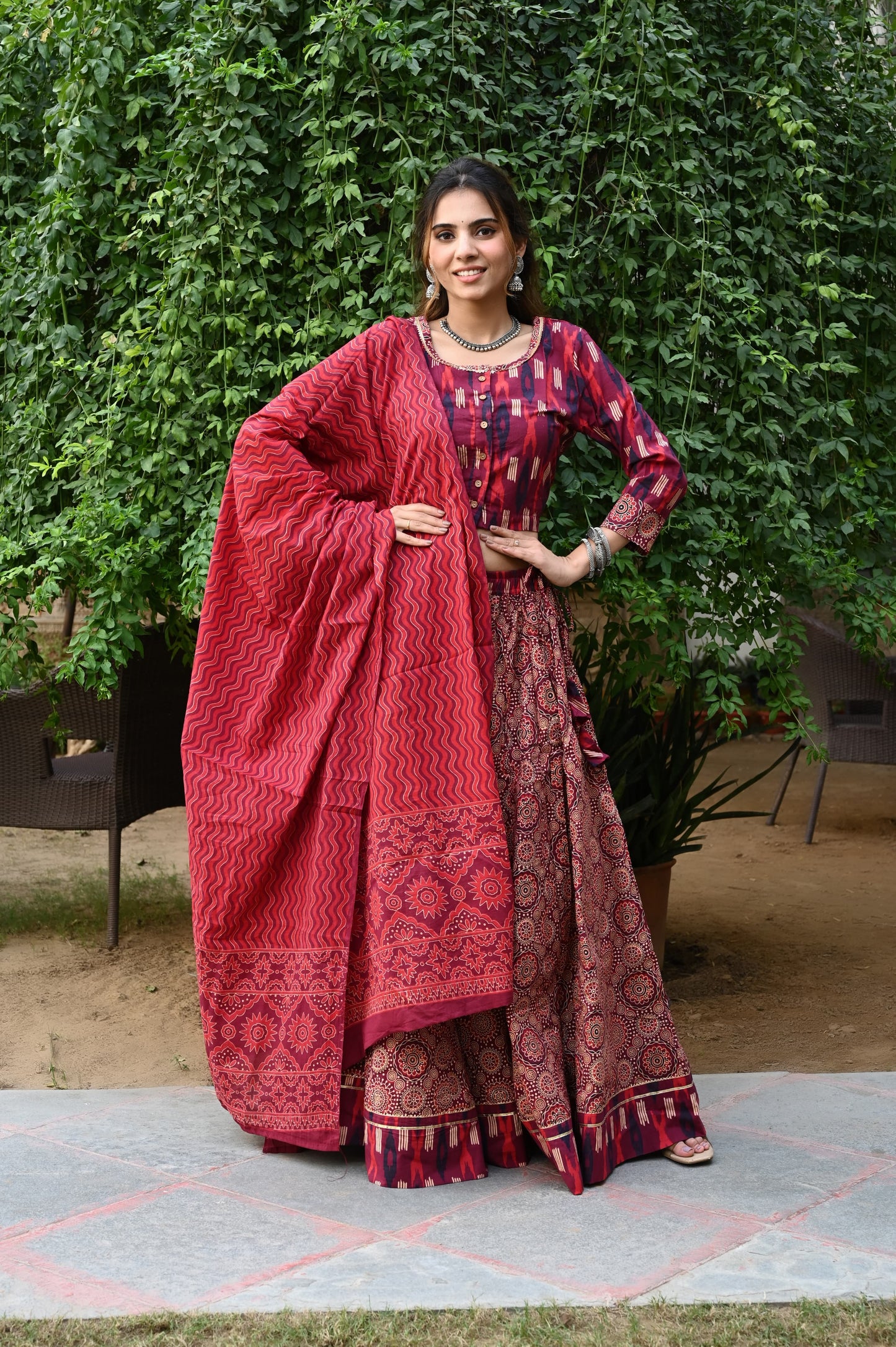 Red Gopi: Special Bagru Hand Block Printed Chaniya Choli Set