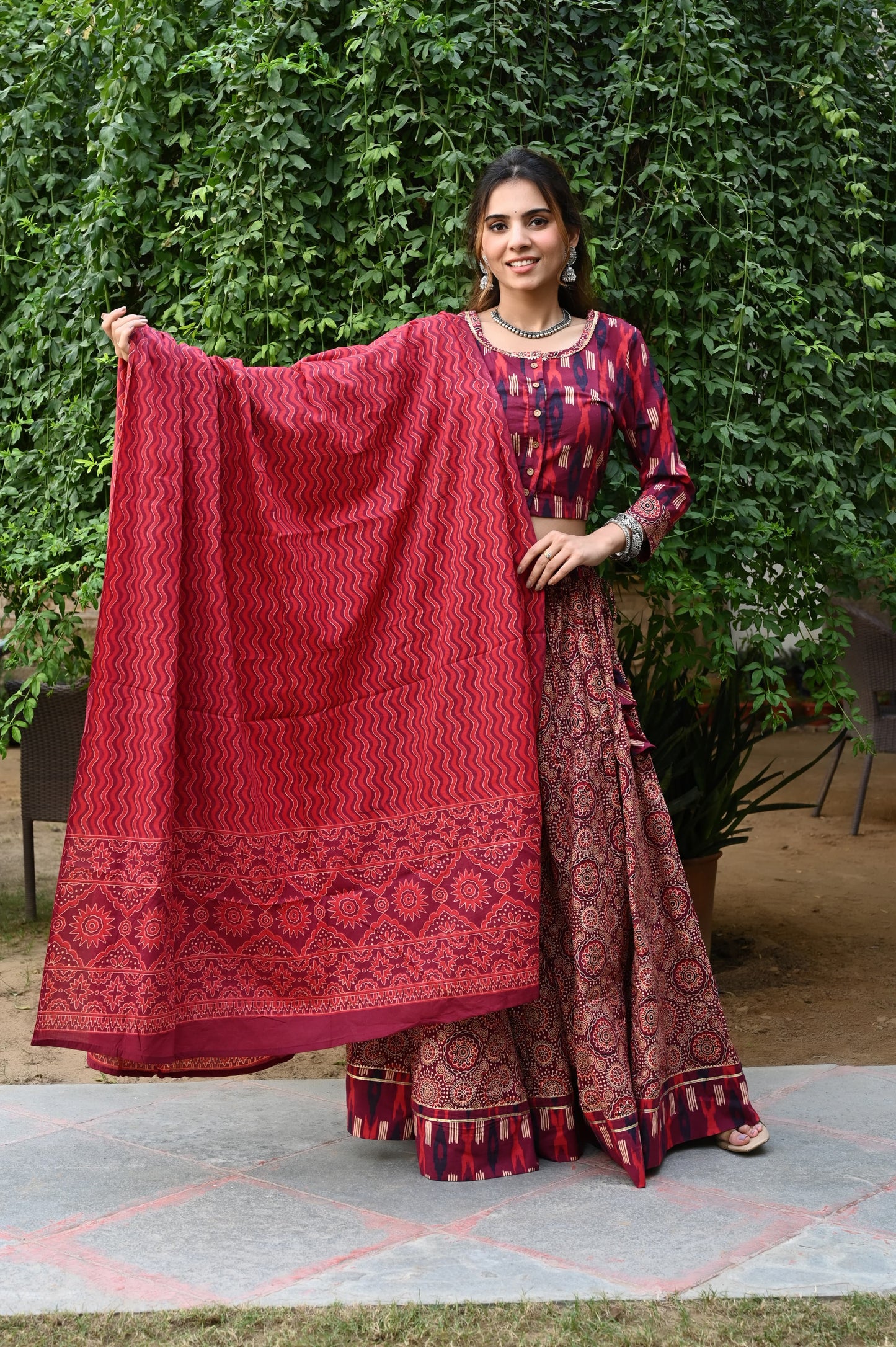 Red Gopi: Special Bagru Hand Block Printed Chaniya Choli Set