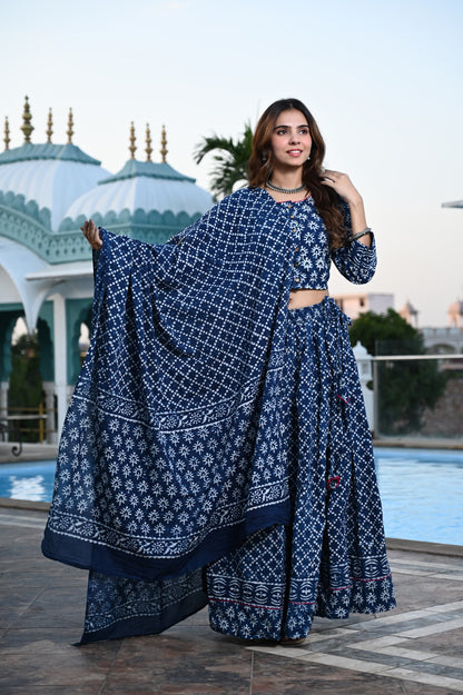 Blue Gopi: Special Bagru Hand Block Printed Chaniya Choli Set