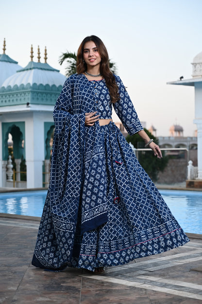 Blue Gopi: Special Bagru Hand Block Printed Chaniya Choli Set