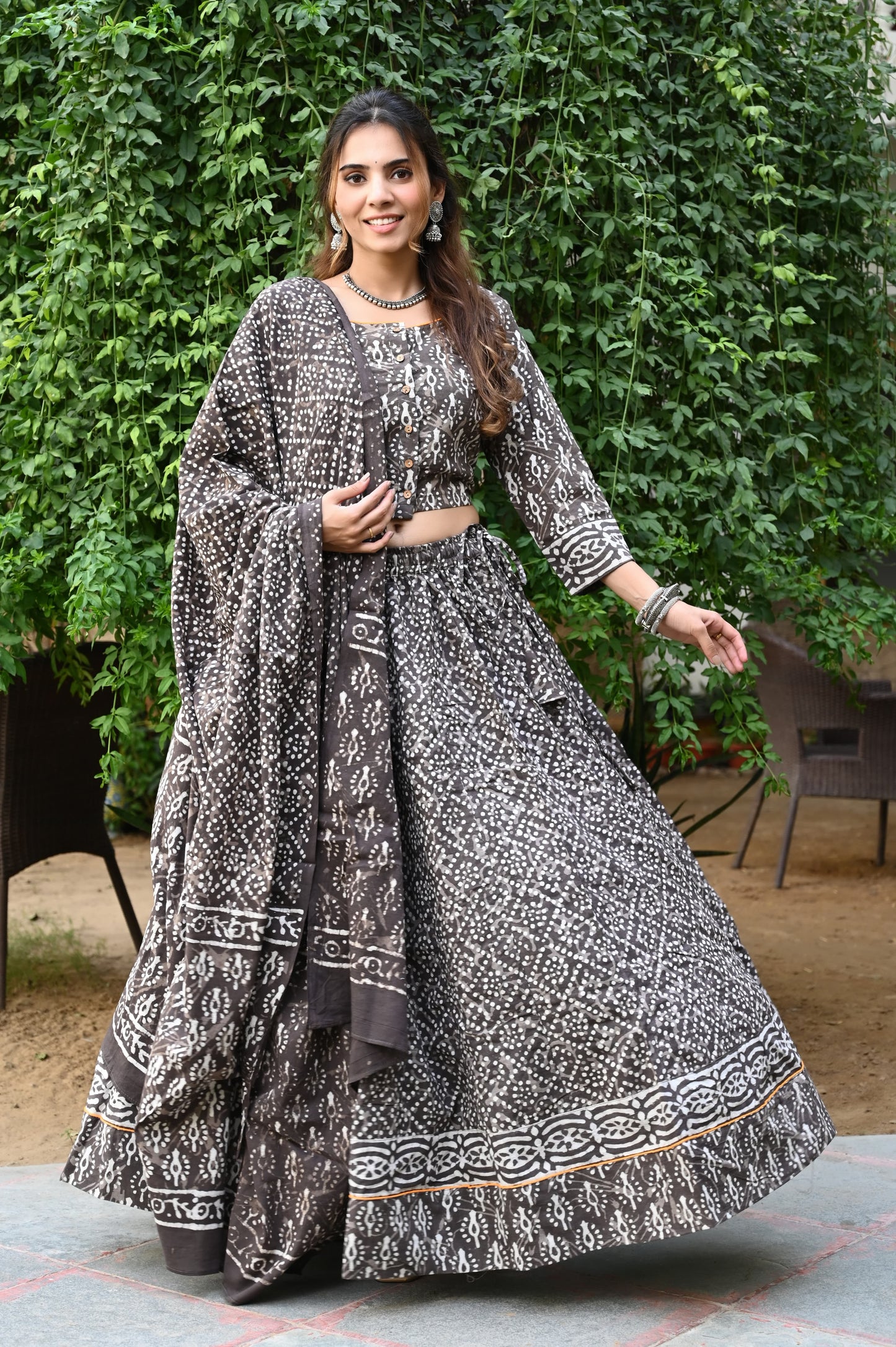 Grey Gopi: Special Bagru Hand Block Printed Chaniya Choli Set