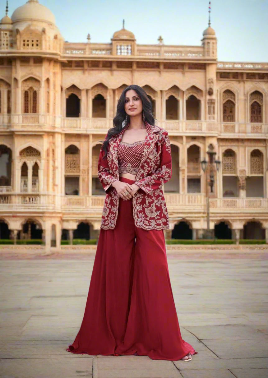 Inayat - Silk Suit featuring exquisite embroidery on the jacket and shrug