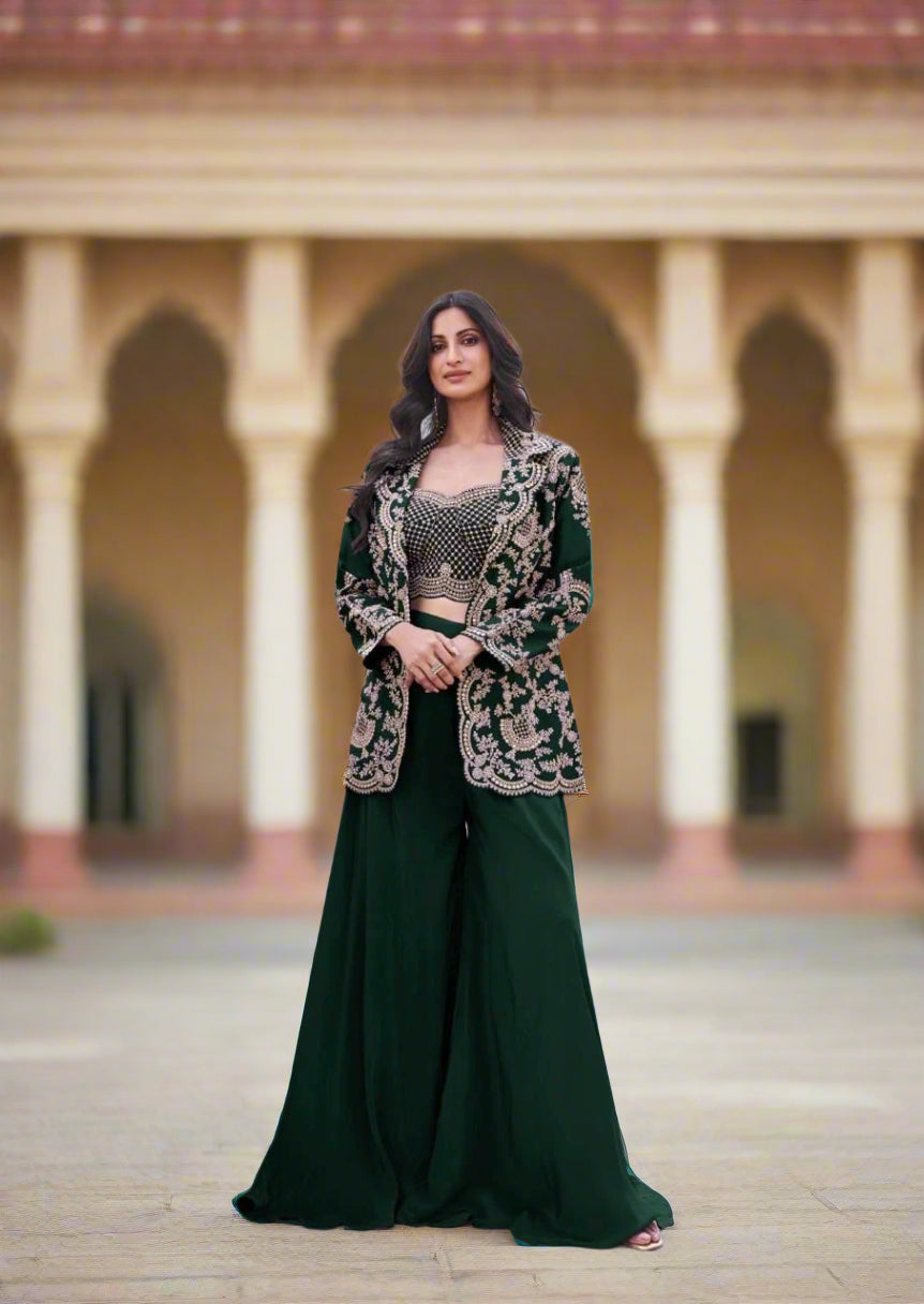 Inayat - Silk Suit featuring exquisite embroidery on the jacket and shrug