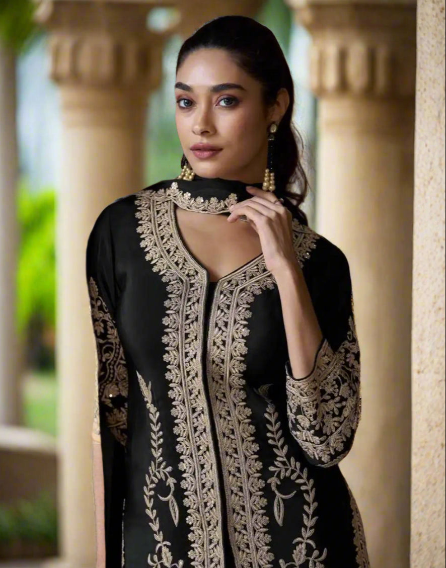 Aaliya - Black - Chinnon Silk Salwar Suit