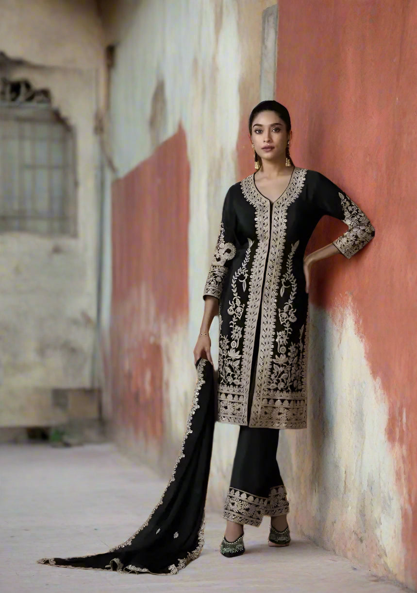 Aaliya - Black - Chinnon Silk Salwar Suit