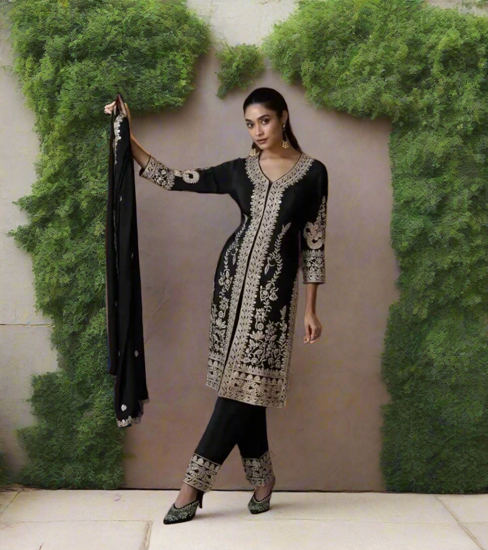 Aaliya - Black - Chinnon Silk Salwar Suit